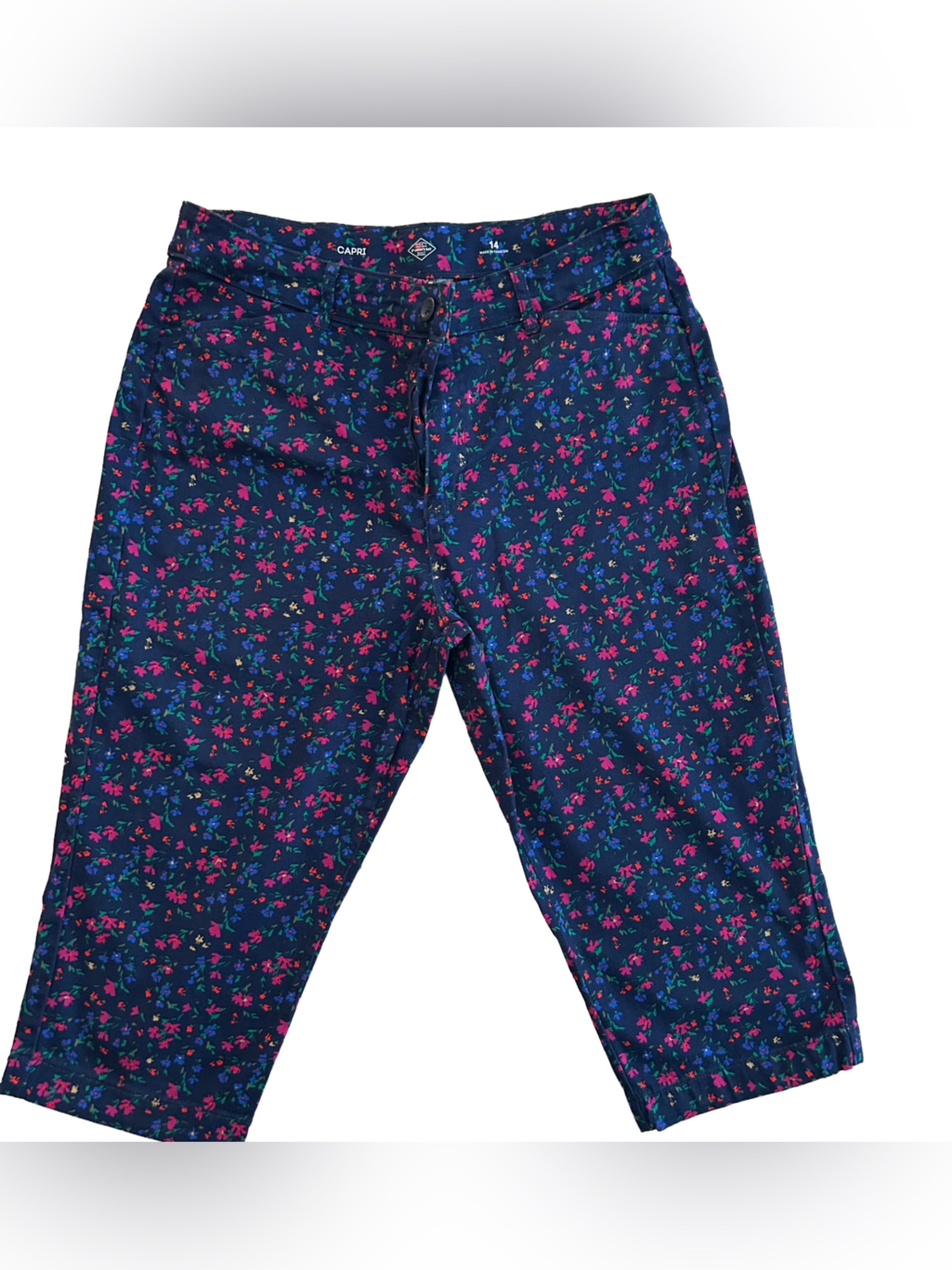 St. John's Bay Navy Floral Capris With Pink & Blue Accent Flowers